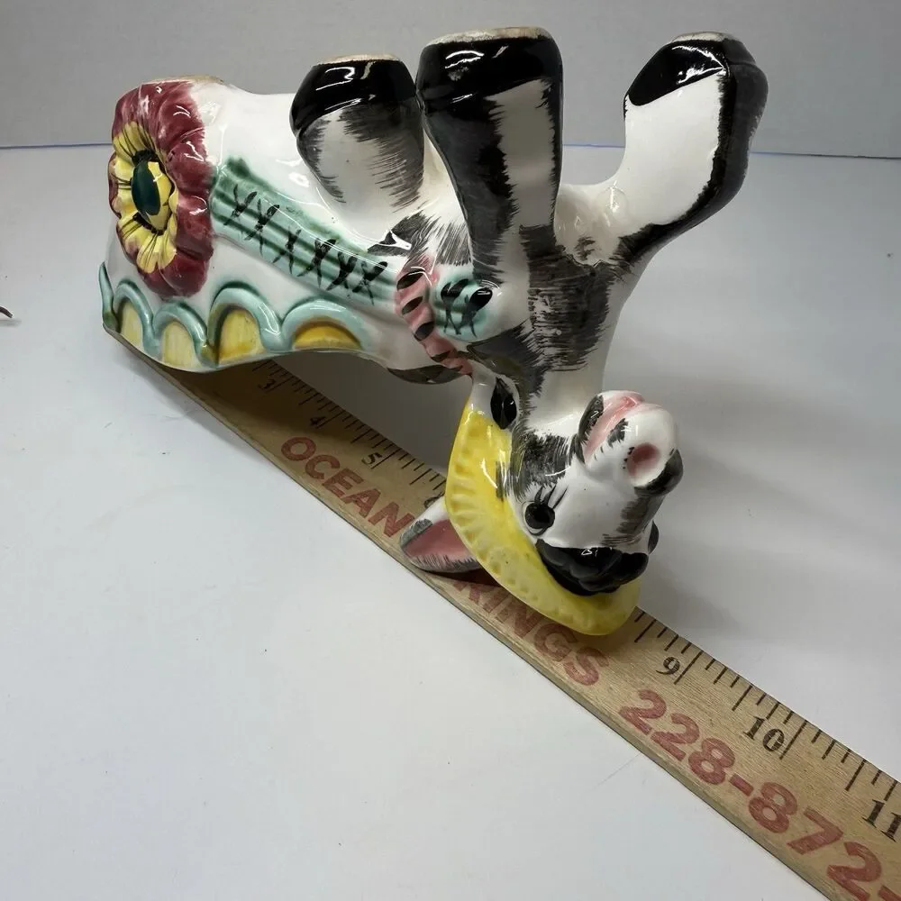 Vintage Ceramic Donkey Pulling Open Cart With Grapes Container Dish Figurine